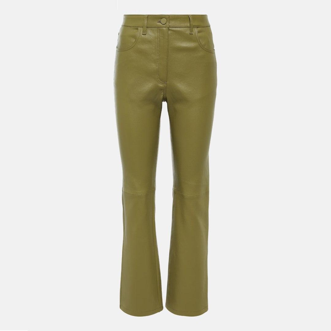 Leather pant for women in olive color - The Urban Tannery