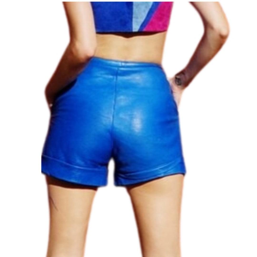 Women Leather Shorts In Blue - The Urban Tannery