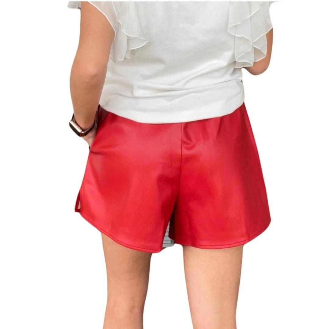 Leather Shorts In Red For Women's - The Urban Tannery