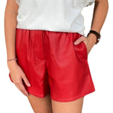 Leather Shorts In  Red For Women's