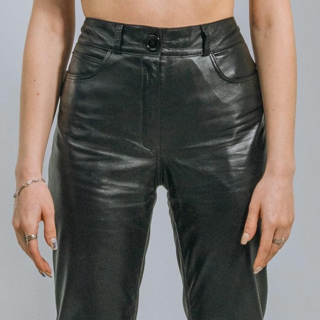 Classic Levi Black Genuine Leather Pants for Woman - The Urban Tannery