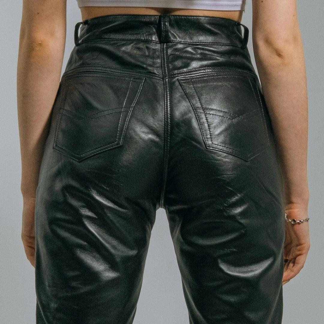 Classic Levi Black Genuine Leather Pants for Woman - The Urban Tannery