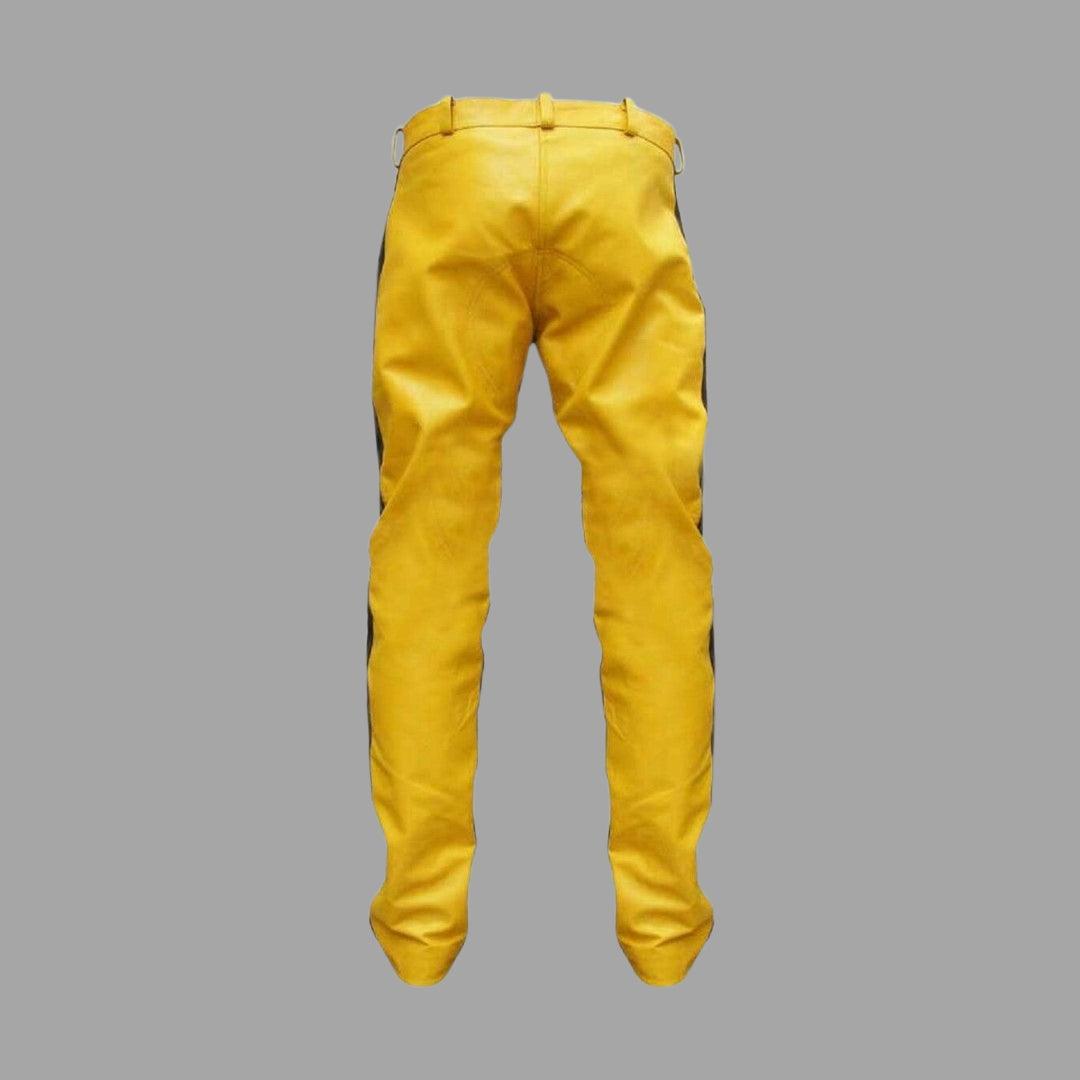 Yellow Leather Pants For Men With Black Strips Design - The Urban Tannery