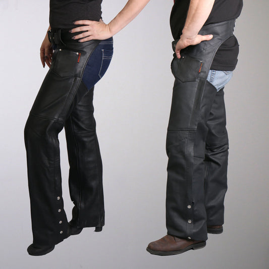 Hot Leather Black Fully Lined Unisex Premium Leather Motorcycle Biker Rider Chaps