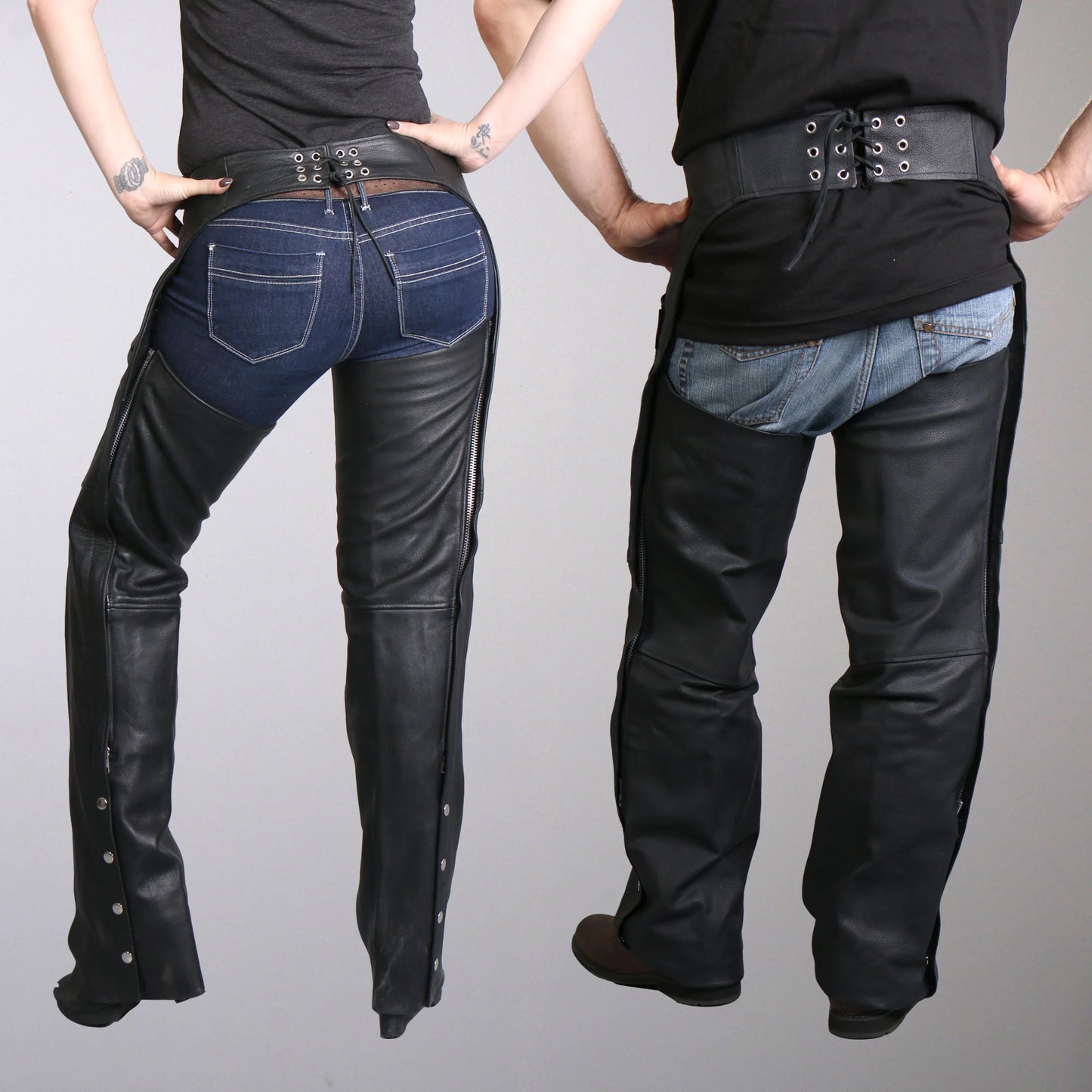 Hot Leather Black Fully Lined Unisex Premium Leather Motorcycle Biker Rider Chaps