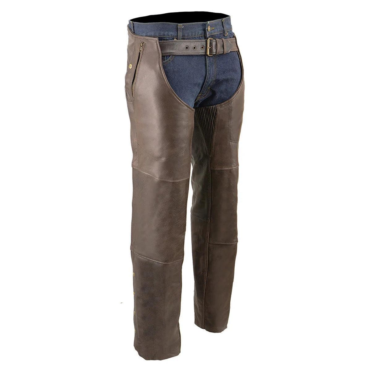 Leather Men's Brown Premium Leather Motorcycle Rider Chaps - The Urban Tannery