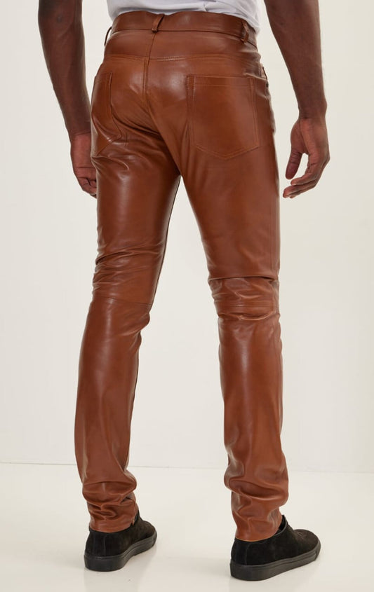 Genuine Lambskin Leather Pants in Brown