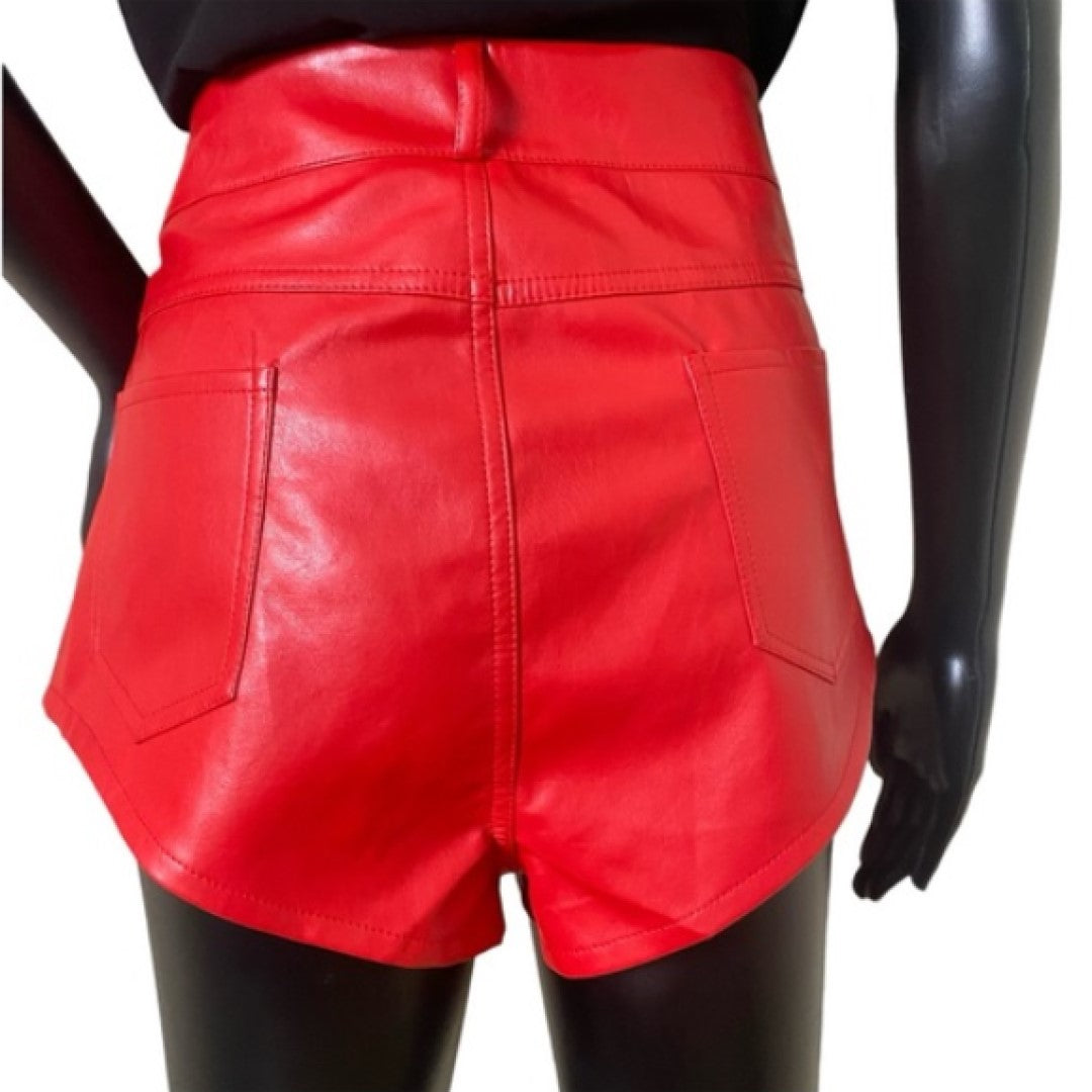 Red Stylish Leather Shorts For Women