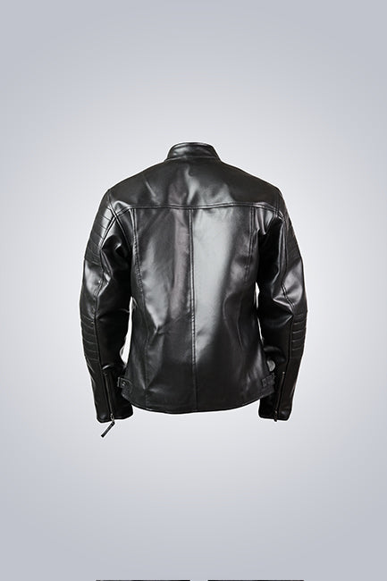 Black Leather Biker Jacket Quilted Arms Design