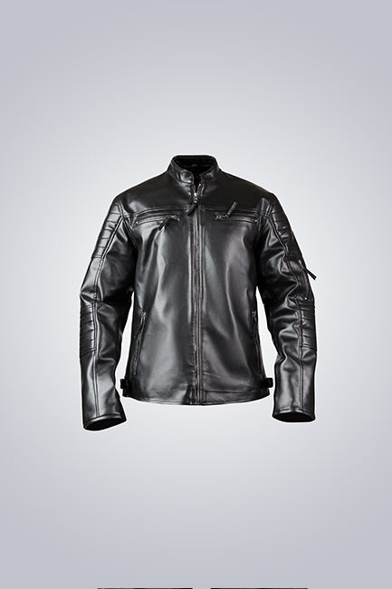 Black Leather Biker Jacket Quilted Arms Design