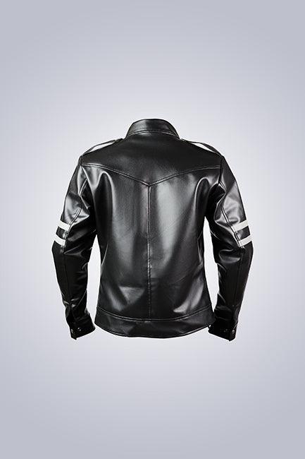 Black Leather Biker Jacket Grey Arm Bands - The Urban Tannery