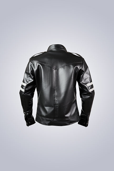 Black Leather Biker Jacket Grey Arm Bands