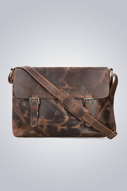 Two Tone Brown Leather Messenger Bag