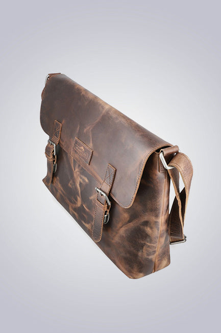 Two Tone Brown Leather Messenger Bag