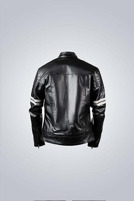 Monza Black & White Leather Biker Jacket - The Urban Tannery