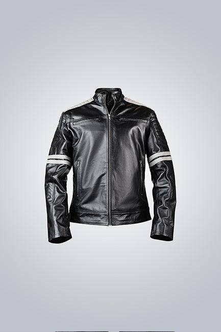 Monza Black & White Leather Biker Jacket - The Urban Tannery