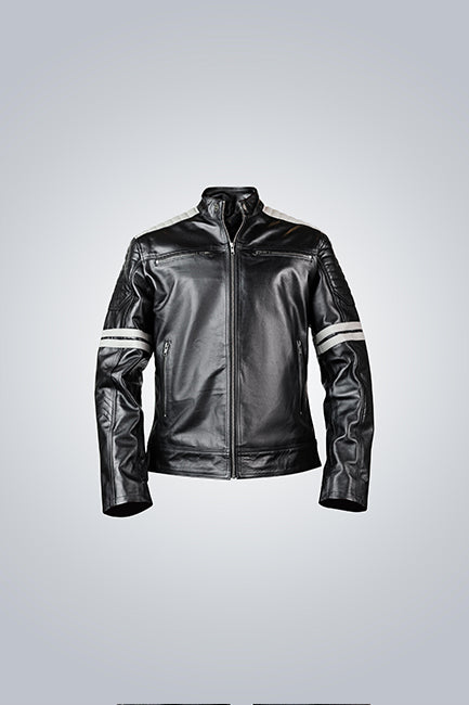 Monza Black &  White Leather Biker Jacket