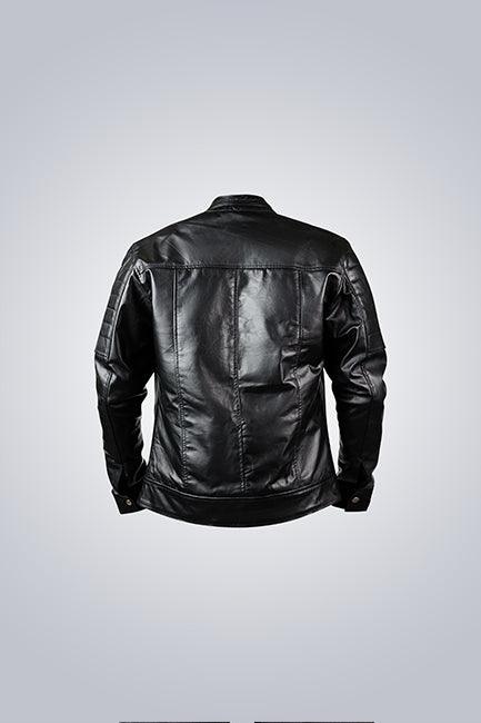 Black Leather Biker Jacket with Quilted Shoulder Design - The Urban Tannery
