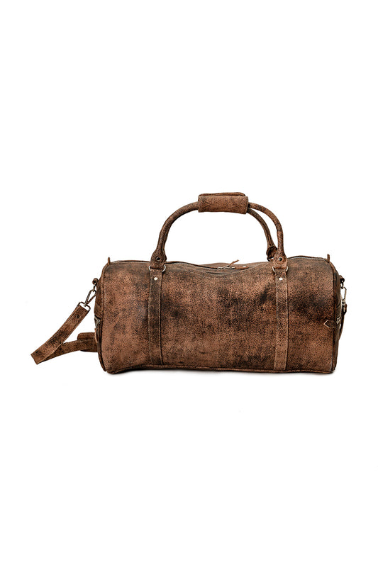 Distressed Brown Leather Duffel Bag