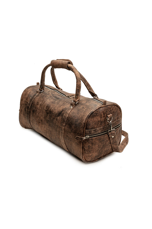 Distressed Brown Leather Duffel Bag