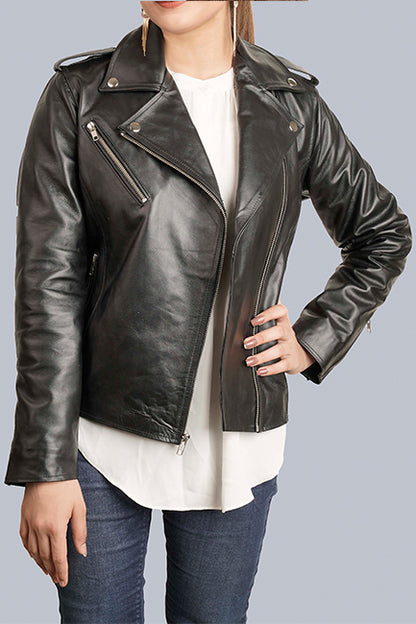 K Classic Women Motorcycle Leather Jacket