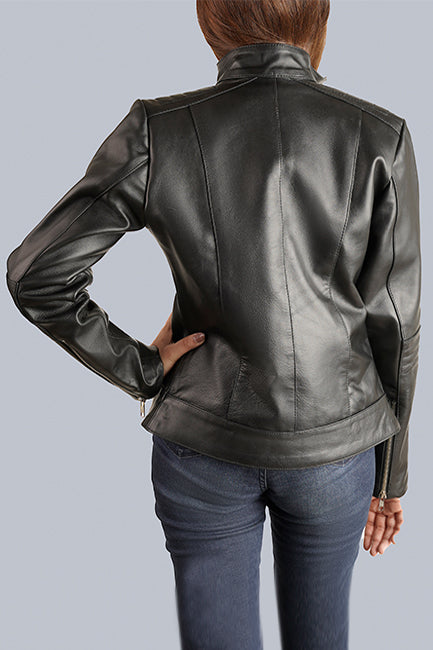 Black Leather Biker Jacket For Women