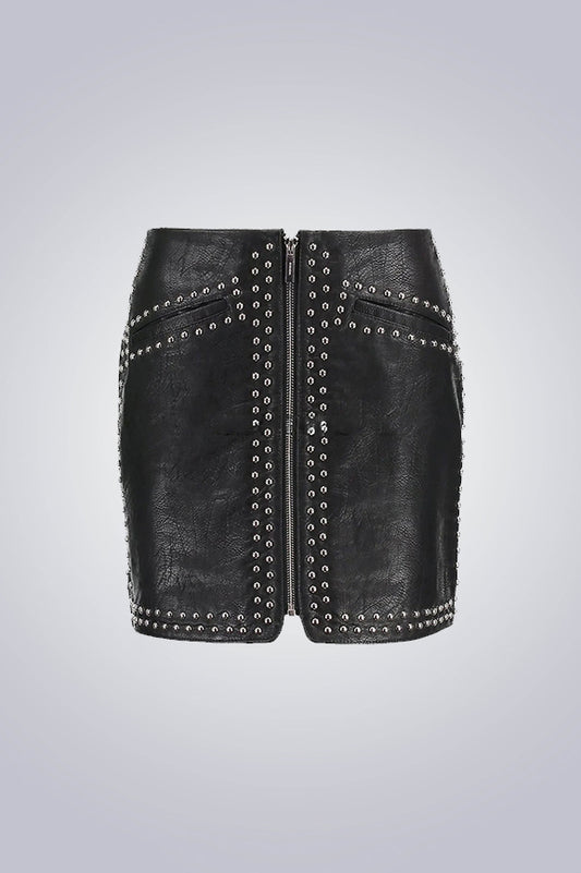 Geniune Leather Studded Mini Skirt