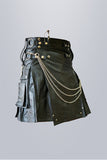 Men Black Leather Super Kilt