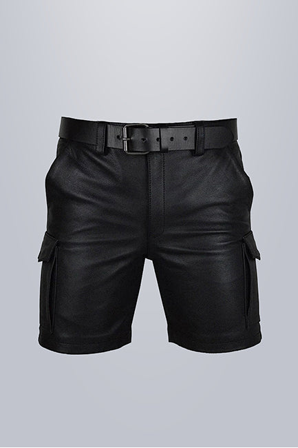 Men Black Leather Shorts