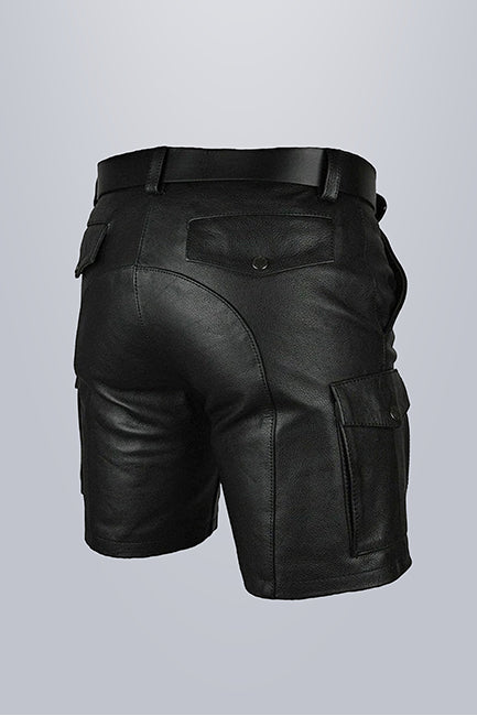 Men Black Leather Shorts