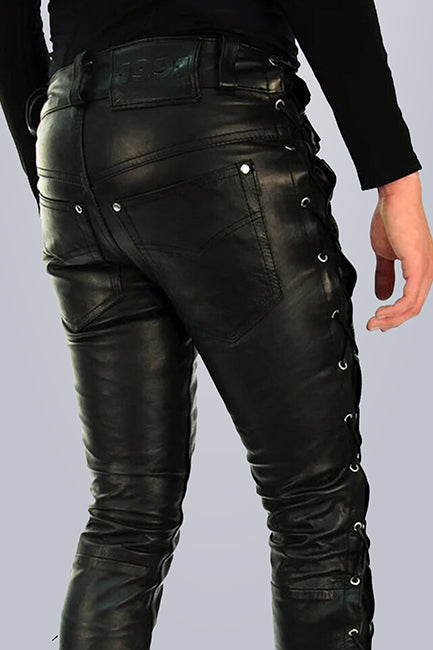 Men Leather Biker Style Pants 3